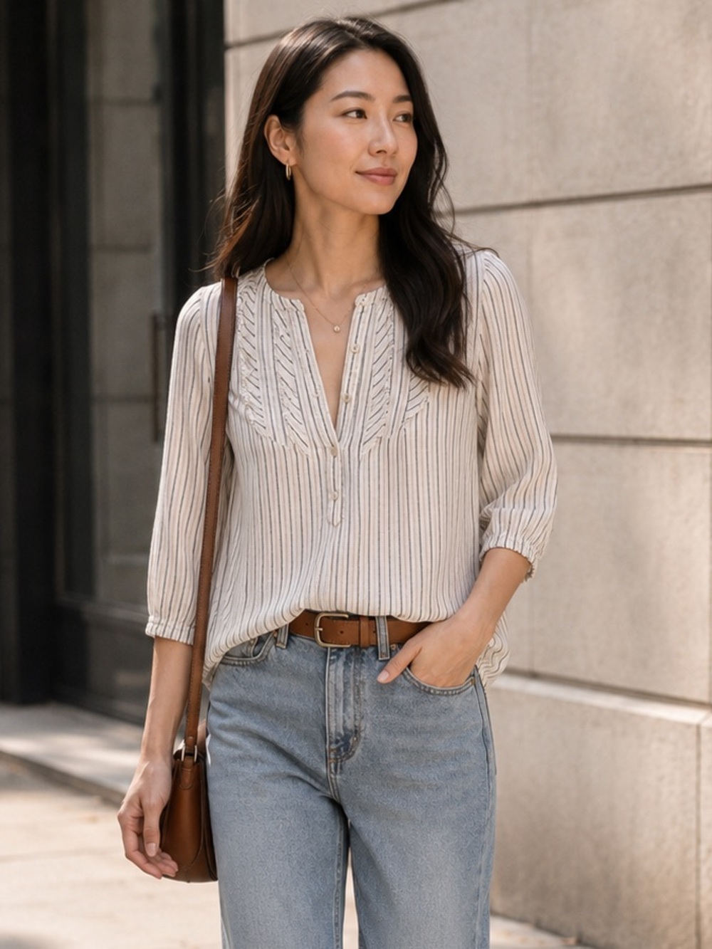 Max Studio Striped Peasant Blouse